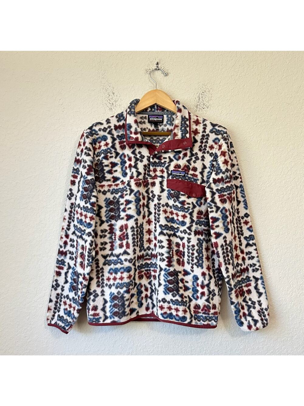 PATAGONIA SYNCHILLA Snap-T Pullover Geometric Aztec Fleece Cozy Outdoor